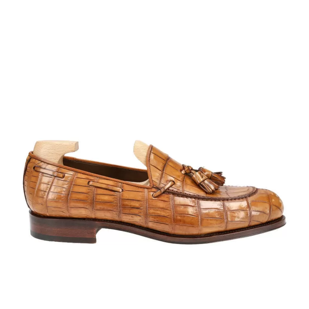 Fashion Carmina ALLIGATOR MOCASINES DE HOMBRE CON BORLAS 734 FOREST CUERO